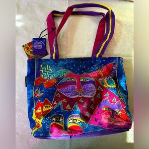 NWT Laurel Burch Colorful Cat and Butterfly Tote Bag